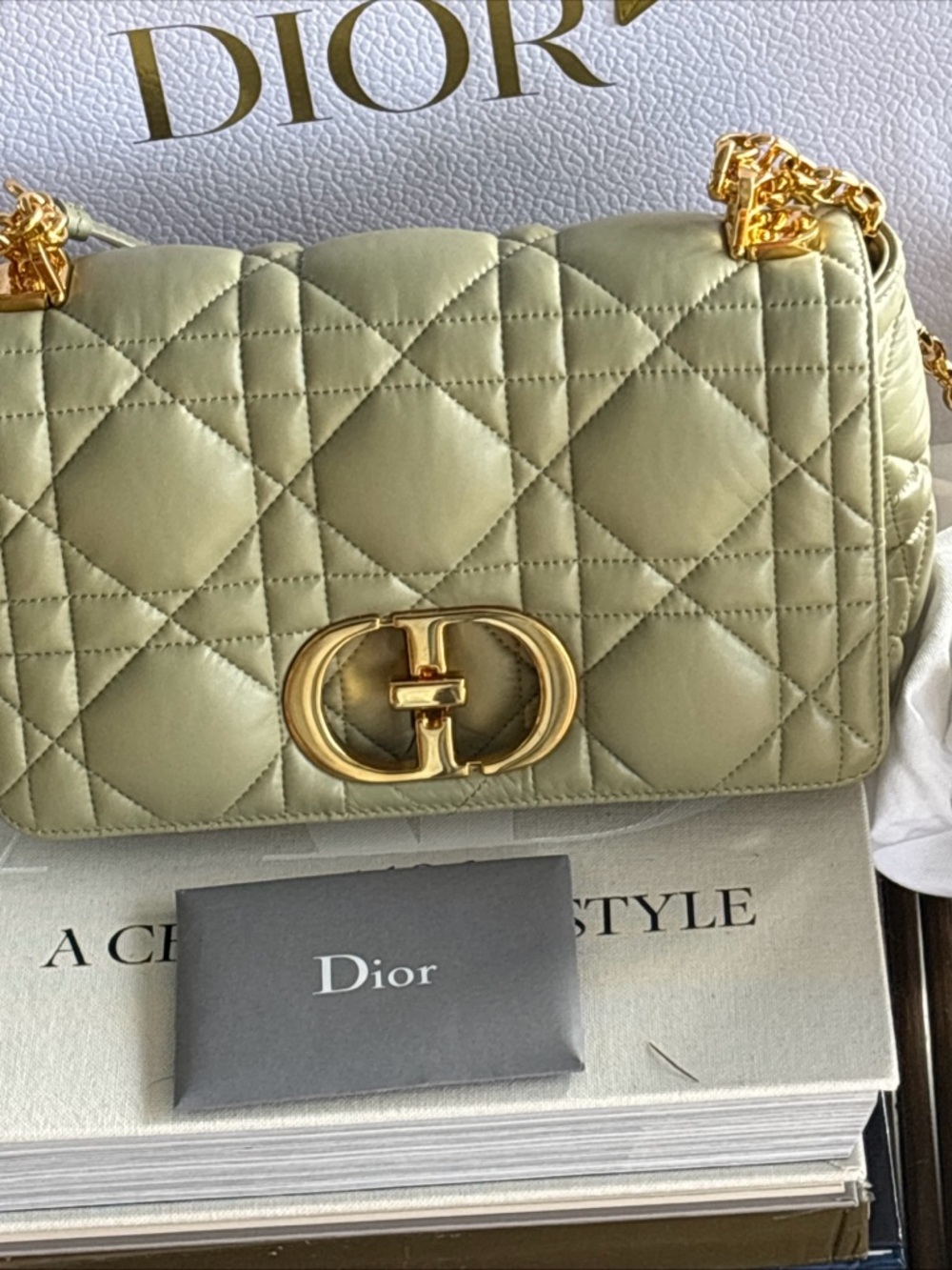 Dior Quilted Crossbody medium Bag in Sage Green with Gold CD Accent - Picture 5 of 13